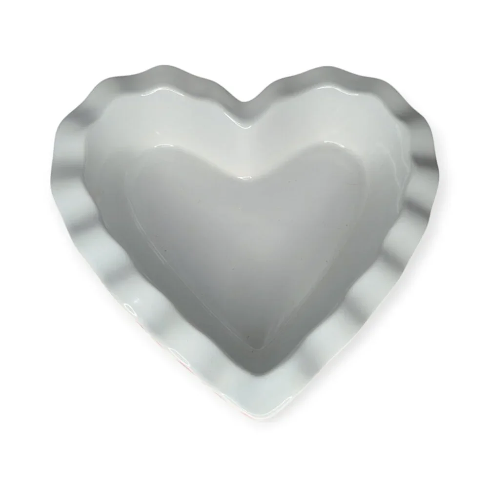 Crate & Barrel Valentines Day Red & White Heart Ruffle Dish Large 395-048 NWT